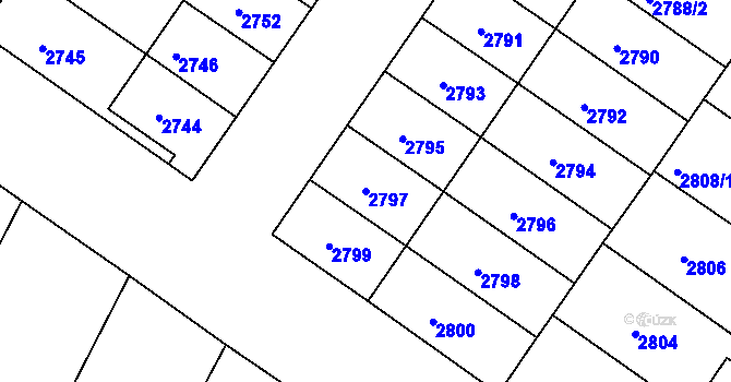 Parcela st. 2797 v KÚ Hluk, Katastrální mapa