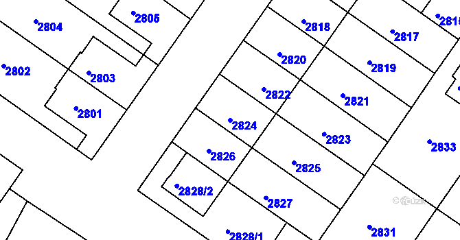 Parcela st. 2824 v KÚ Hluk, Katastrální mapa