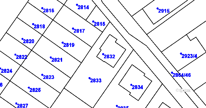 Parcela st. 2832 v KÚ Hluk, Katastrální mapa