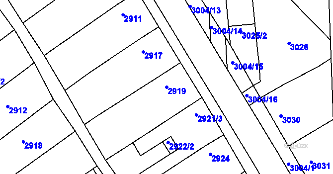 Parcela st. 2919 v KÚ Hluk, Katastrální mapa