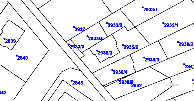 Parcela st. 2935/3 v KÚ Hluk, Katastrální mapa