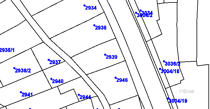 Parcela st. 2939 v KÚ Hluk, Katastrální mapa