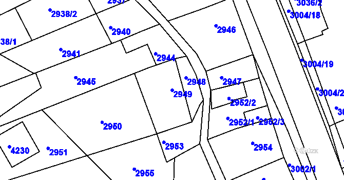 Parcela st. 2949 v KÚ Hluk, Katastrální mapa