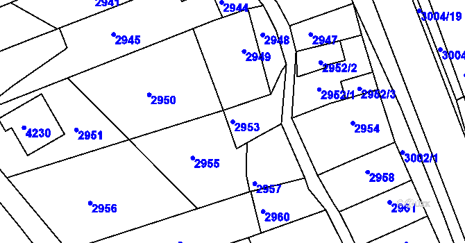 Parcela st. 2953 v KÚ Hluk, Katastrální mapa