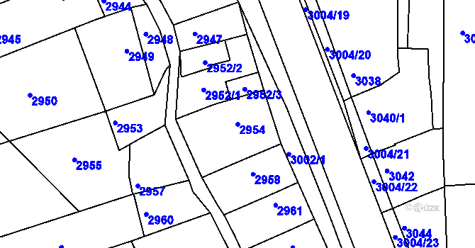 Parcela st. 2954 v KÚ Hluk, Katastrální mapa