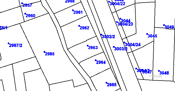 Parcela st. 2963 v KÚ Hluk, Katastrální mapa