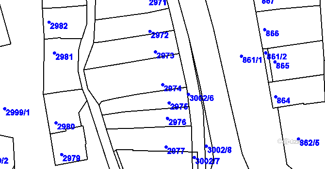 Parcela st. 2974 v KÚ Hluk, Katastrální mapa