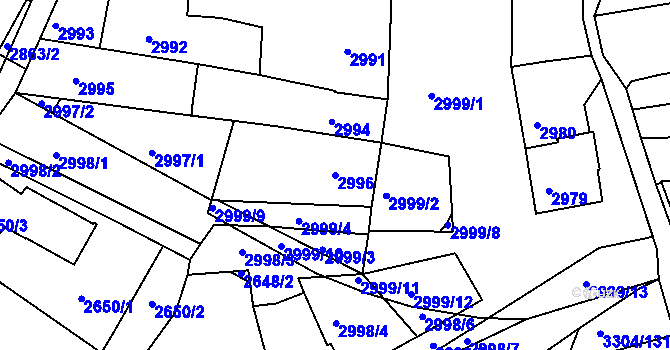 Parcela st. 2996 v KÚ Hluk, Katastrální mapa