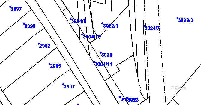 Parcela st. 3020 v KÚ Hluk, Katastrální mapa