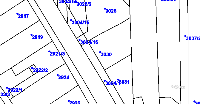 Parcela st. 3030 v KÚ Hluk, Katastrální mapa