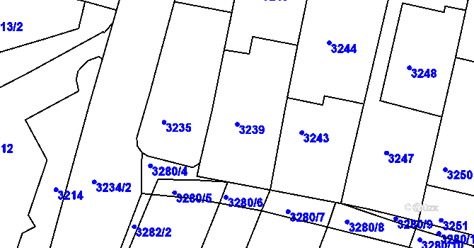 Parcela st. 3239 v KÚ Hluk, Katastrální mapa