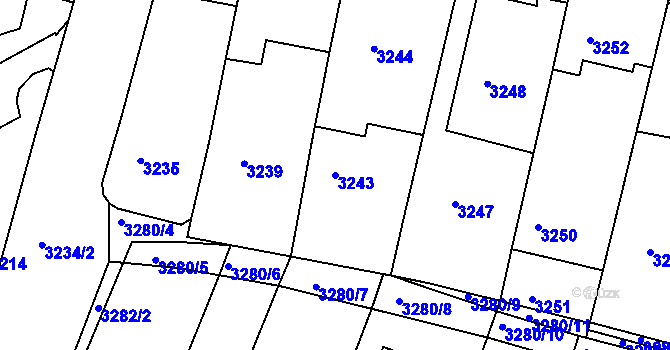 Parcela st. 3243 v KÚ Hluk, Katastrální mapa