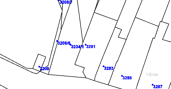 Parcela st. 3281 v KÚ Hluk, Katastrální mapa