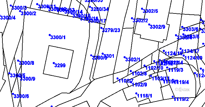 Parcela st. 3301 v KÚ Hluk, Katastrální mapa