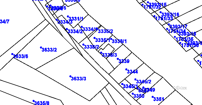 Parcela st. 3338/3 v KÚ Hluk, Katastrální mapa