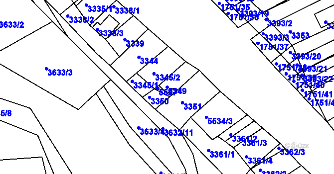 Parcela st. 3349 v KÚ Hluk, Katastrální mapa