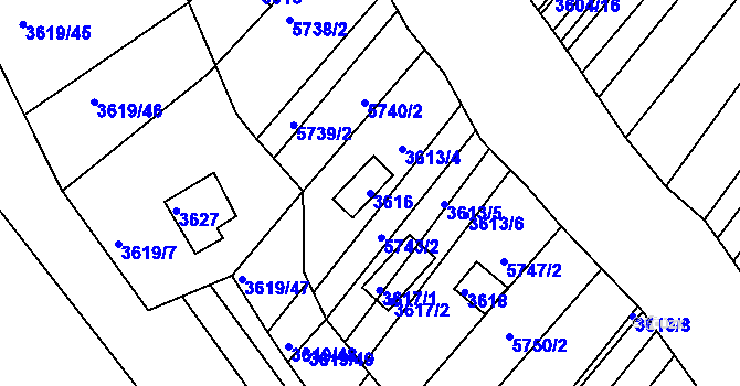 Parcela st. 3616 v KÚ Hluk, Katastrální mapa