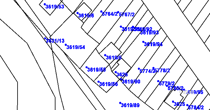Parcela st. 3619/5 v KÚ Hluk, Katastrální mapa