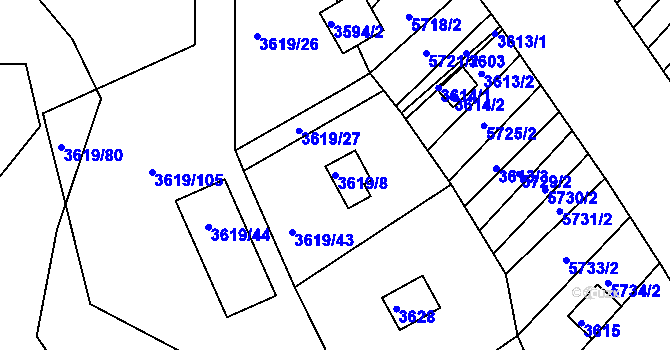 Parcela st. 3619/8 v KÚ Hluk, Katastrální mapa