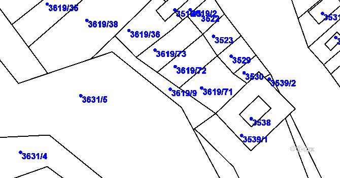 Parcela st. 3619/9 v KÚ Hluk, Katastrální mapa