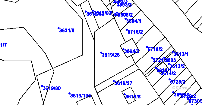 Parcela st. 3619/26 v KÚ Hluk, Katastrální mapa