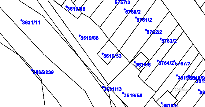 Parcela st. 3619/53 v KÚ Hluk, Katastrální mapa