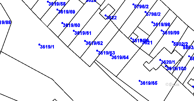 Parcela st. 3619/63 v KÚ Hluk, Katastrální mapa