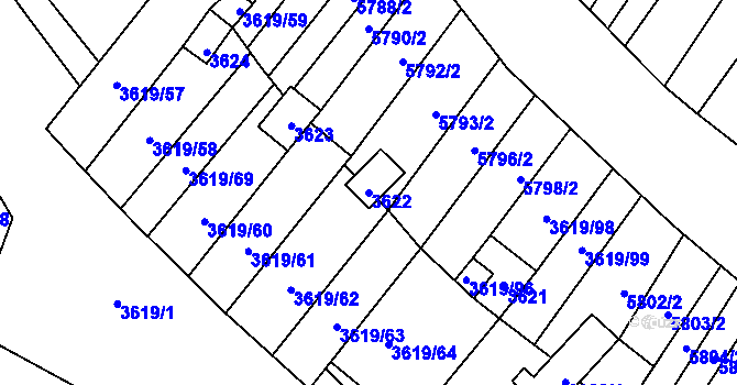 Parcela st. 3622 v KÚ Hluk, Katastrální mapa