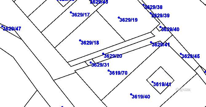 Parcela st. 3629/20 v KÚ Hluk, Katastrální mapa