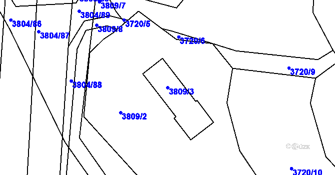 Parcela st. 3809/3 v KÚ Hluk, Katastrální mapa