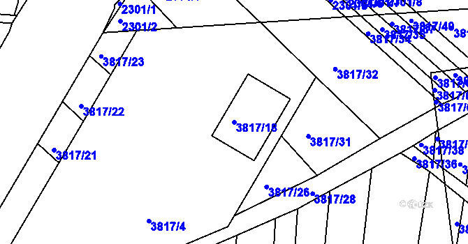 Parcela st. 3817/18 v KÚ Hluk, Katastrální mapa