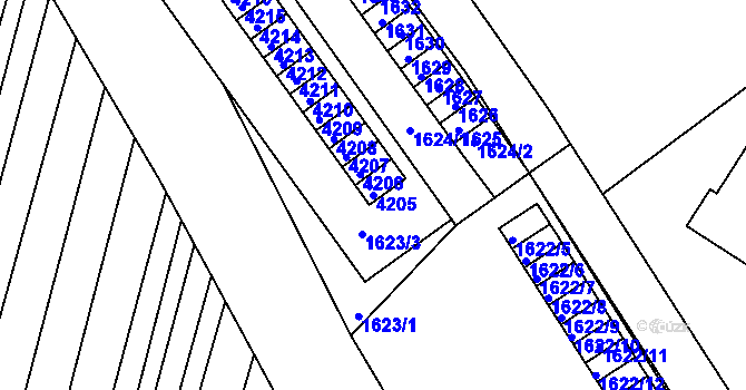 Parcela st. 4205 v KÚ Hluk, Katastrální mapa