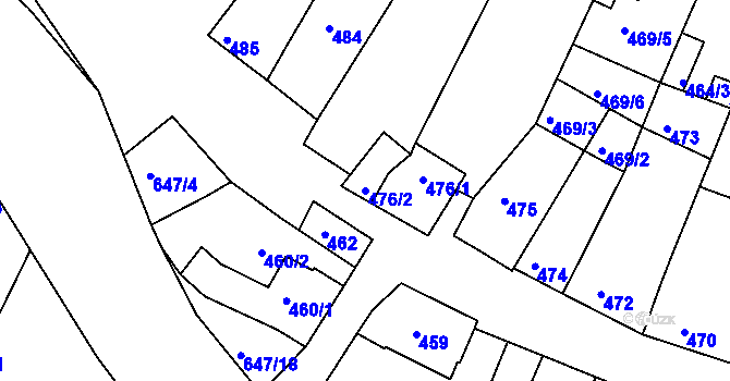 Parcela st. 476/2 v KÚ Hluk, Katastrální mapa
