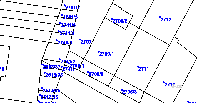 Parcela st. 2709/1 v KÚ Hluk, Katastrální mapa