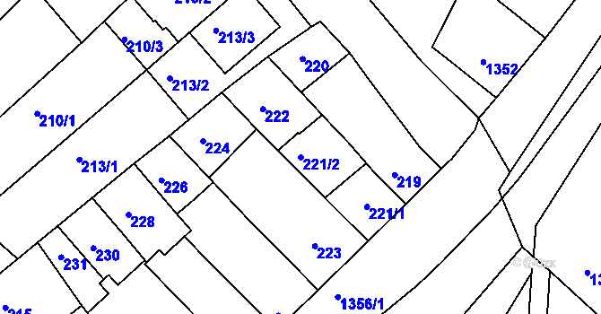 Parcela st. 221/2 v KÚ Hluk, Katastrální mapa