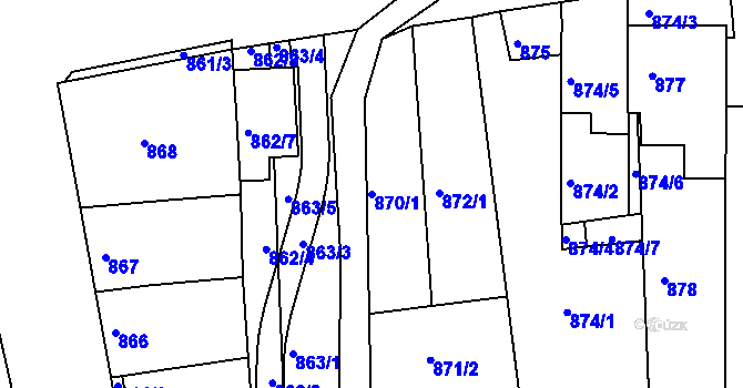 Parcela st. 870/1 v KÚ Hluk, Katastrální mapa