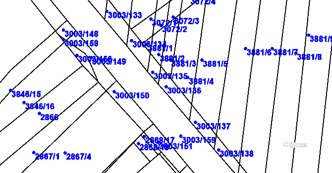 Parcela st. 3003/136 v KÚ Hluk, Katastrální mapa