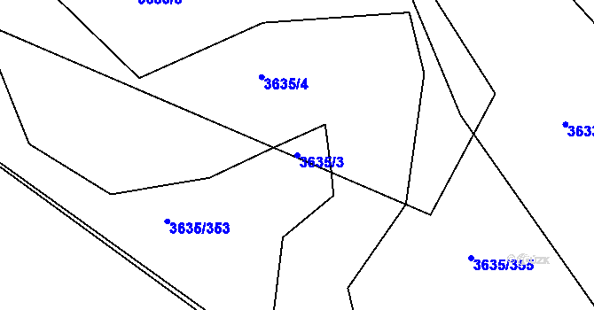 Parcela st. 3635/3 v KÚ Hluk, Katastrální mapa