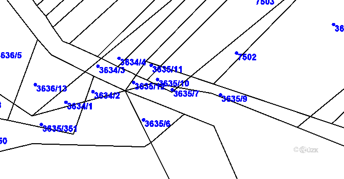 Parcela st. 3635/7 v KÚ Hluk, Katastrální mapa