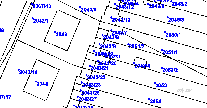 Parcela st. 2052/3 v KÚ Hluk, Katastrální mapa