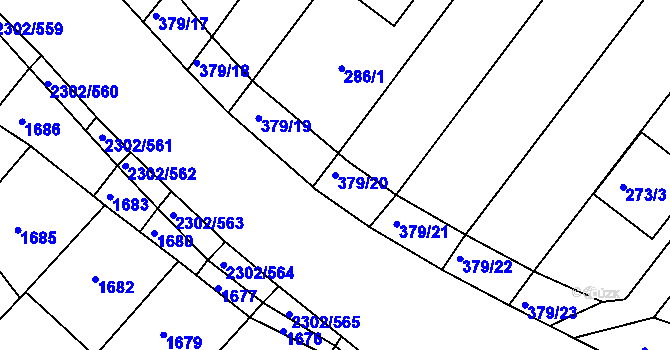 Parcela st. 379/20 v KÚ Hluk, Katastrální mapa