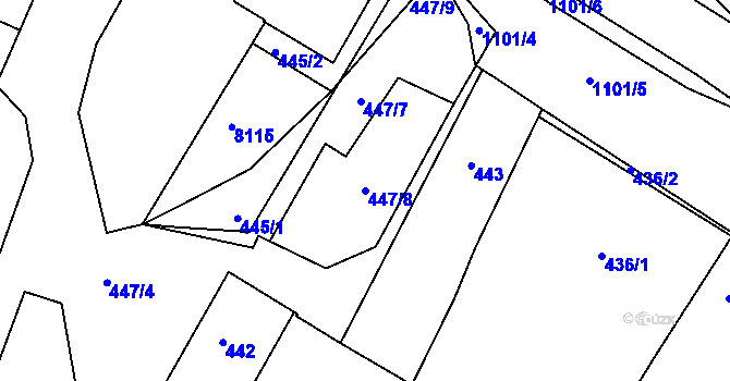Parcela st. 447/8 v KÚ Hluk, Katastrální mapa