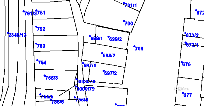 Parcela st. 698/2 v KÚ Hluk, Katastrální mapa