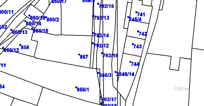 Parcela st. 792/19 v KÚ Hluk, Katastrální mapa