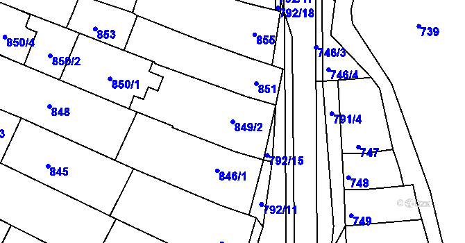 Parcela st. 849/2 v KÚ Hluk, Katastrální mapa