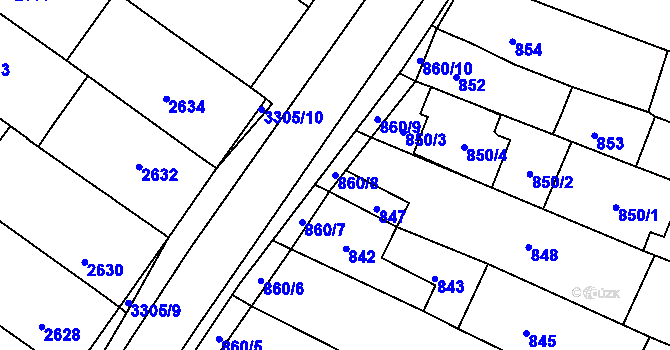 Parcela st. 860/8 v KÚ Hluk, Katastrální mapa