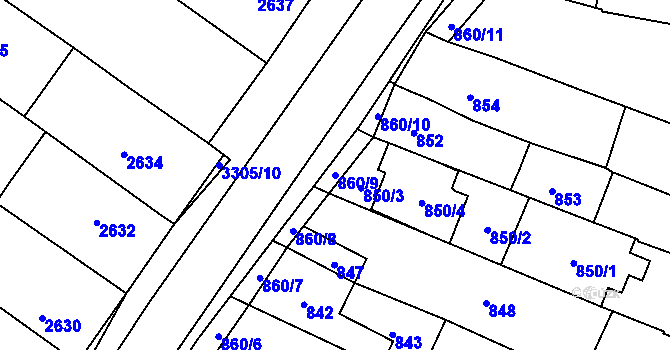 Parcela st. 860/9 v KÚ Hluk, Katastrální mapa