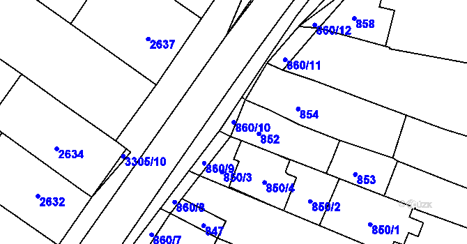 Parcela st. 860/10 v KÚ Hluk, Katastrální mapa