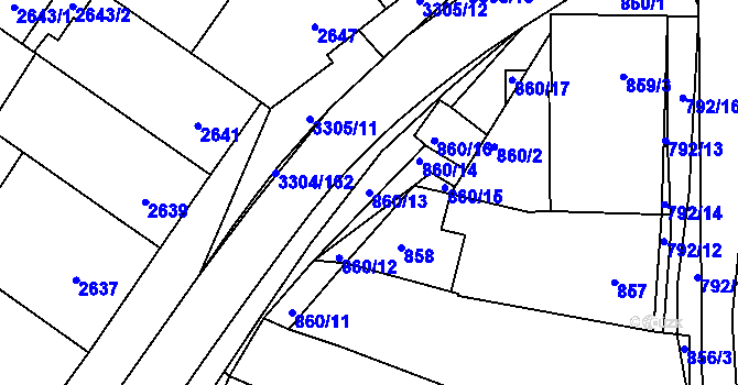 Parcela st. 860/13 v KÚ Hluk, Katastrální mapa