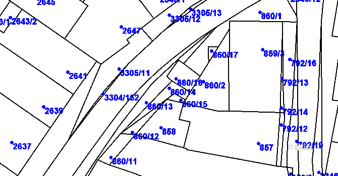 Parcela st. 860/14 v KÚ Hluk, Katastrální mapa